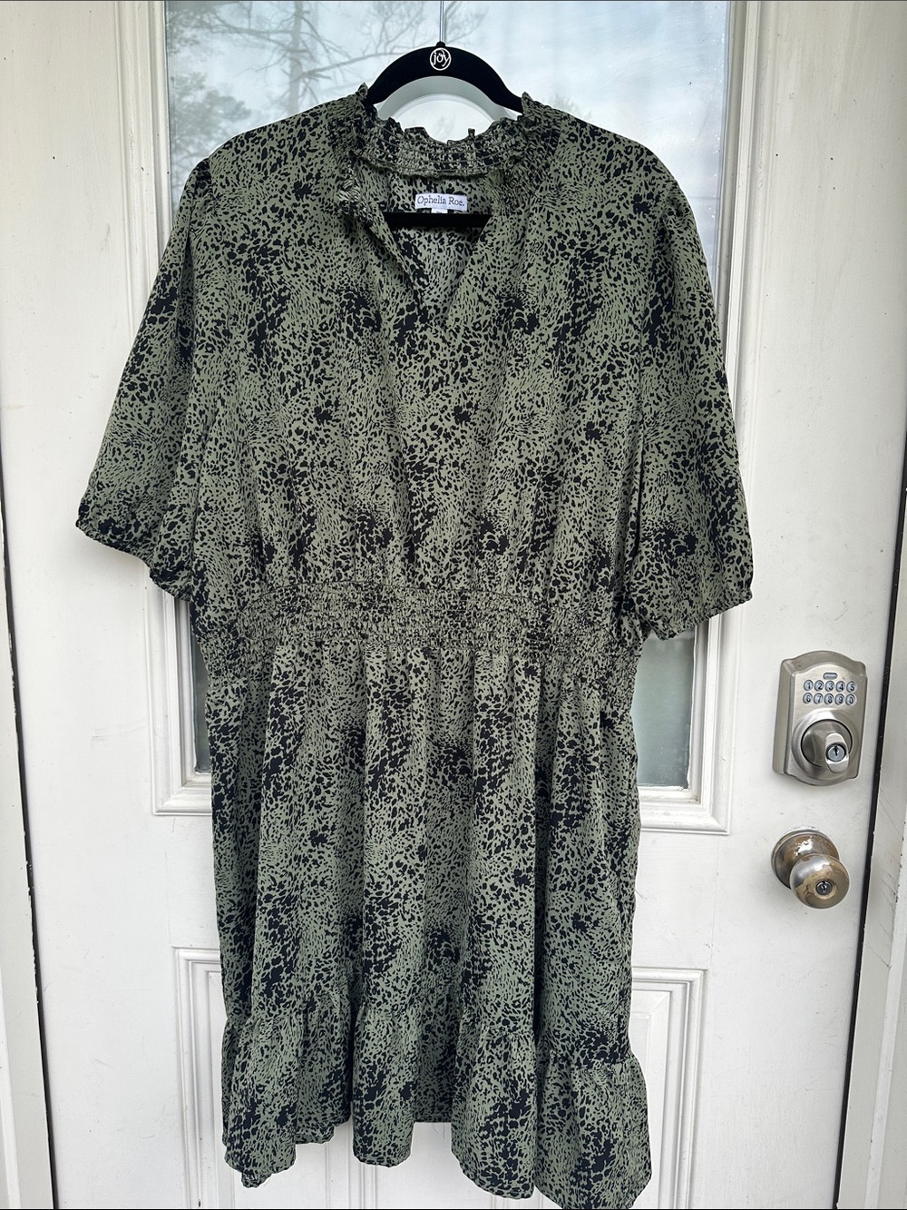 Smocked Waist Olive Green Printed Midi Dress by Ophelia Rae (3X)